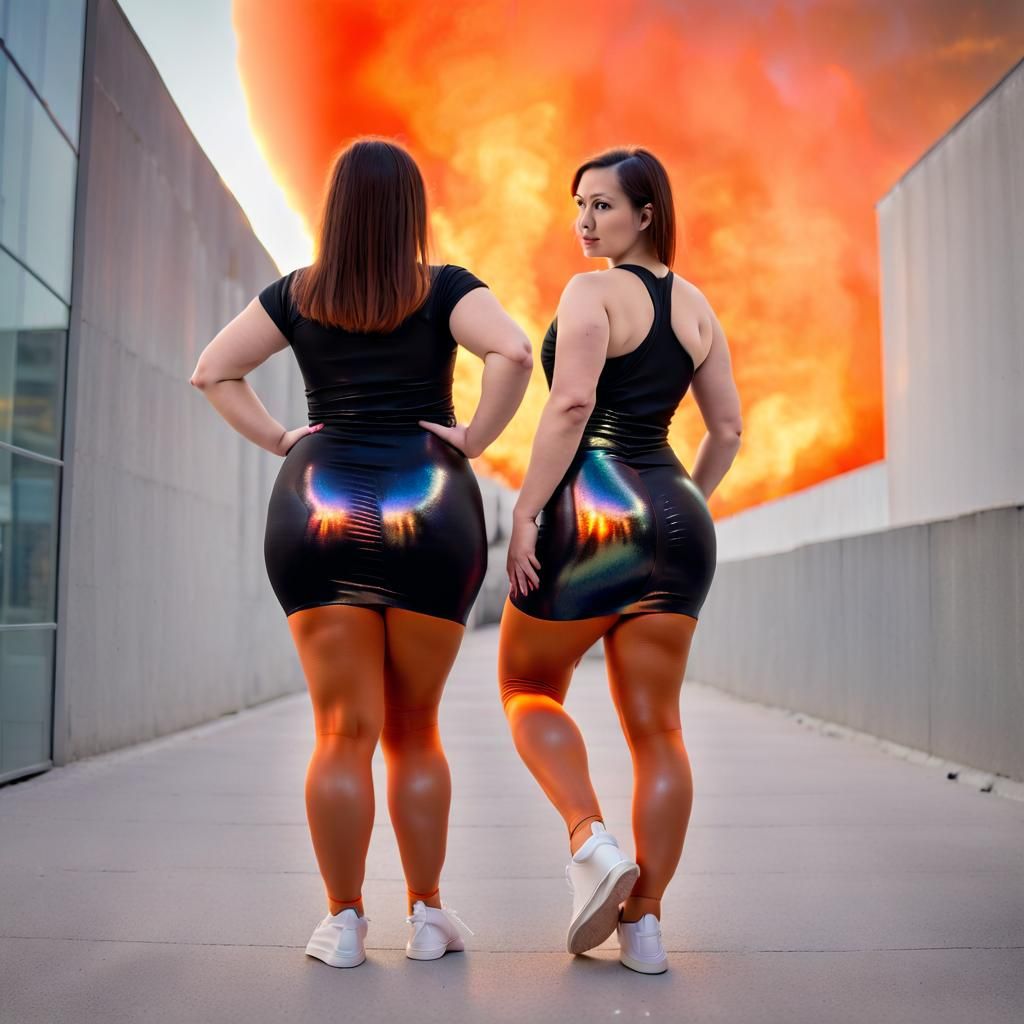 Woman in Iridescent Dress with Orange Aura