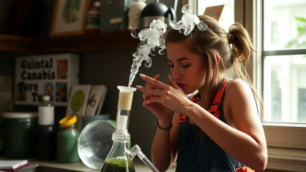 Person Smoking from Glass Water Pipe Illustration