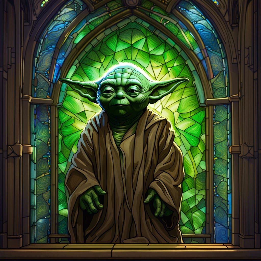 Yoda Stained Glass Art in Cosmic Style