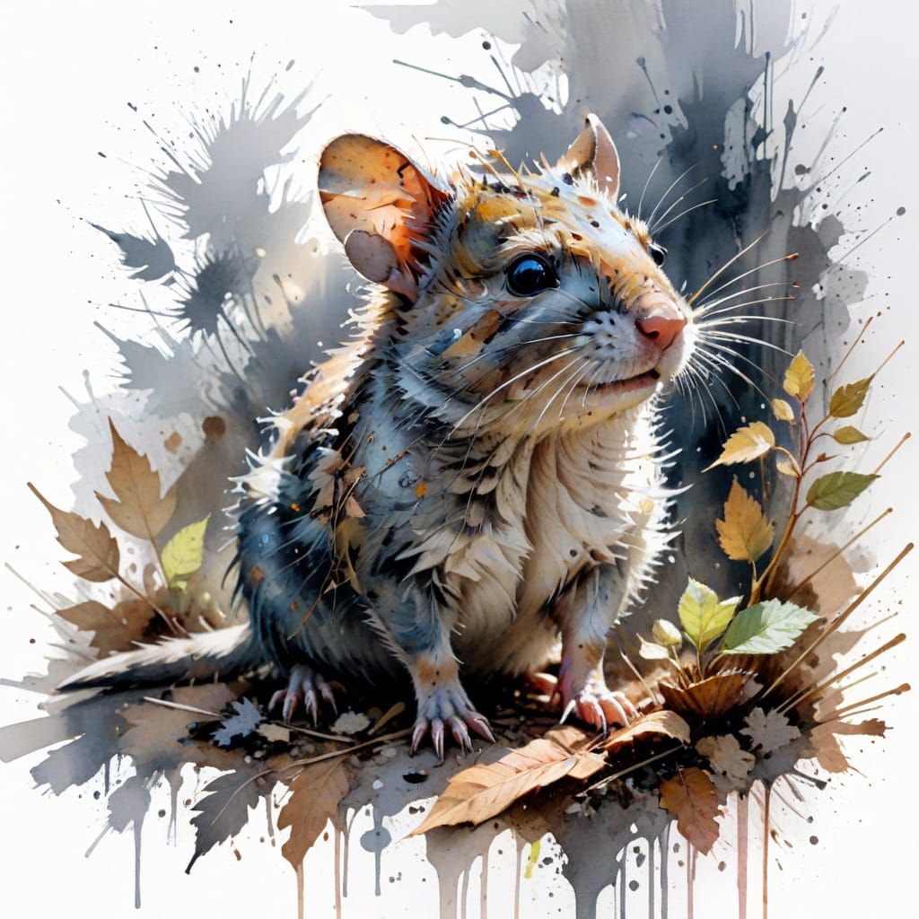 Tiny Etruscan Shrew in Sunlit Woodland, Watercolour Style