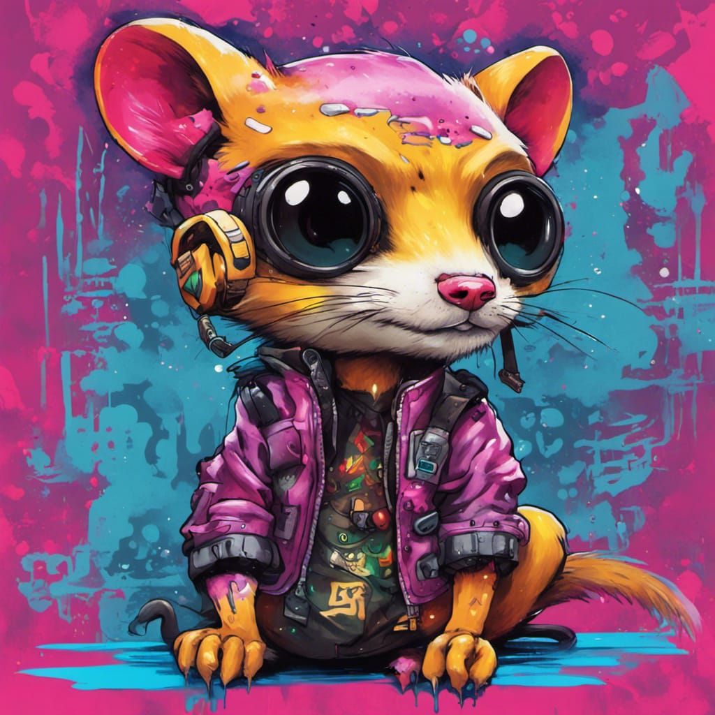 Cyberpunk Weasel Graffiti Art: Ultra Detailed