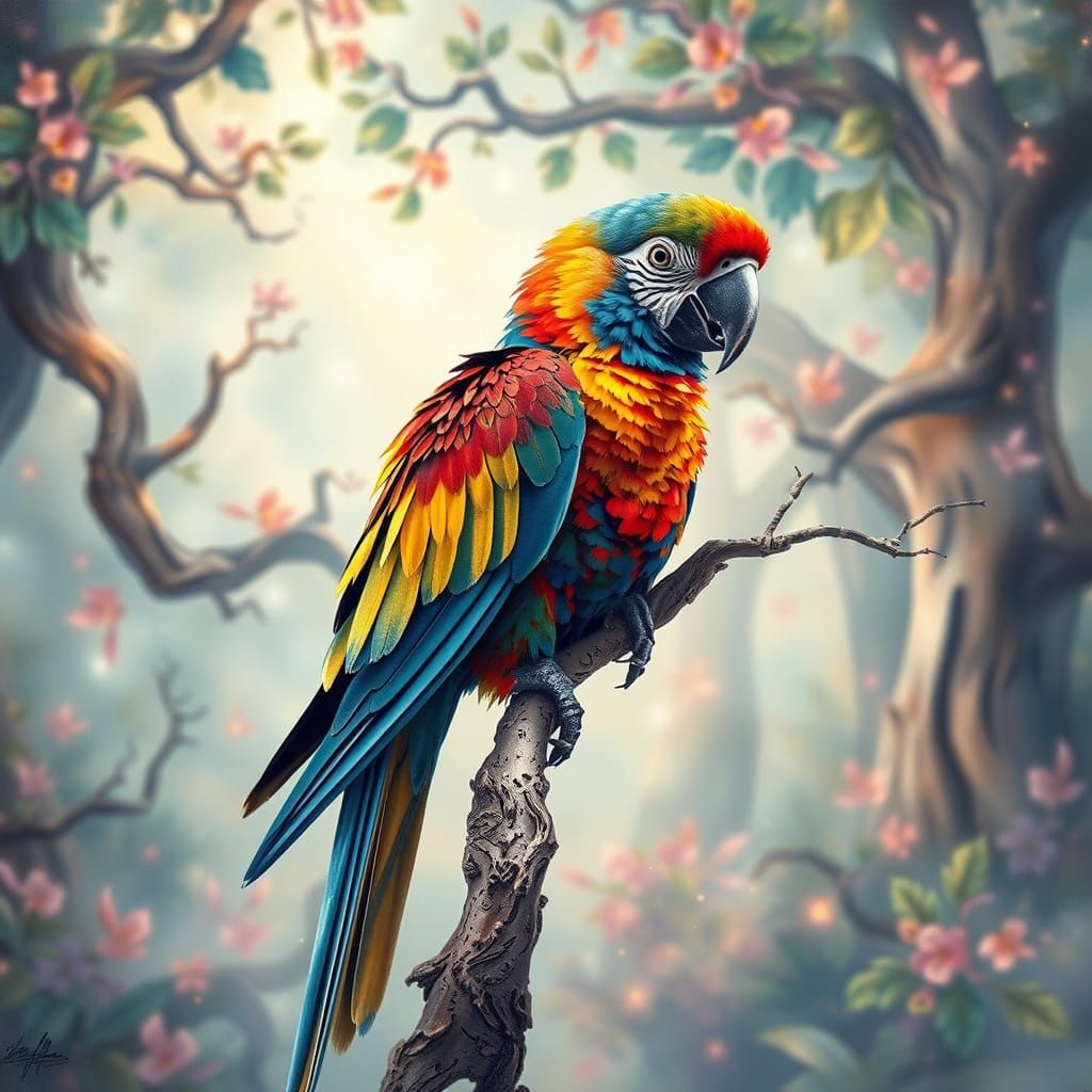 Whimsical Parrot in Vibrant Pastel Wonderland