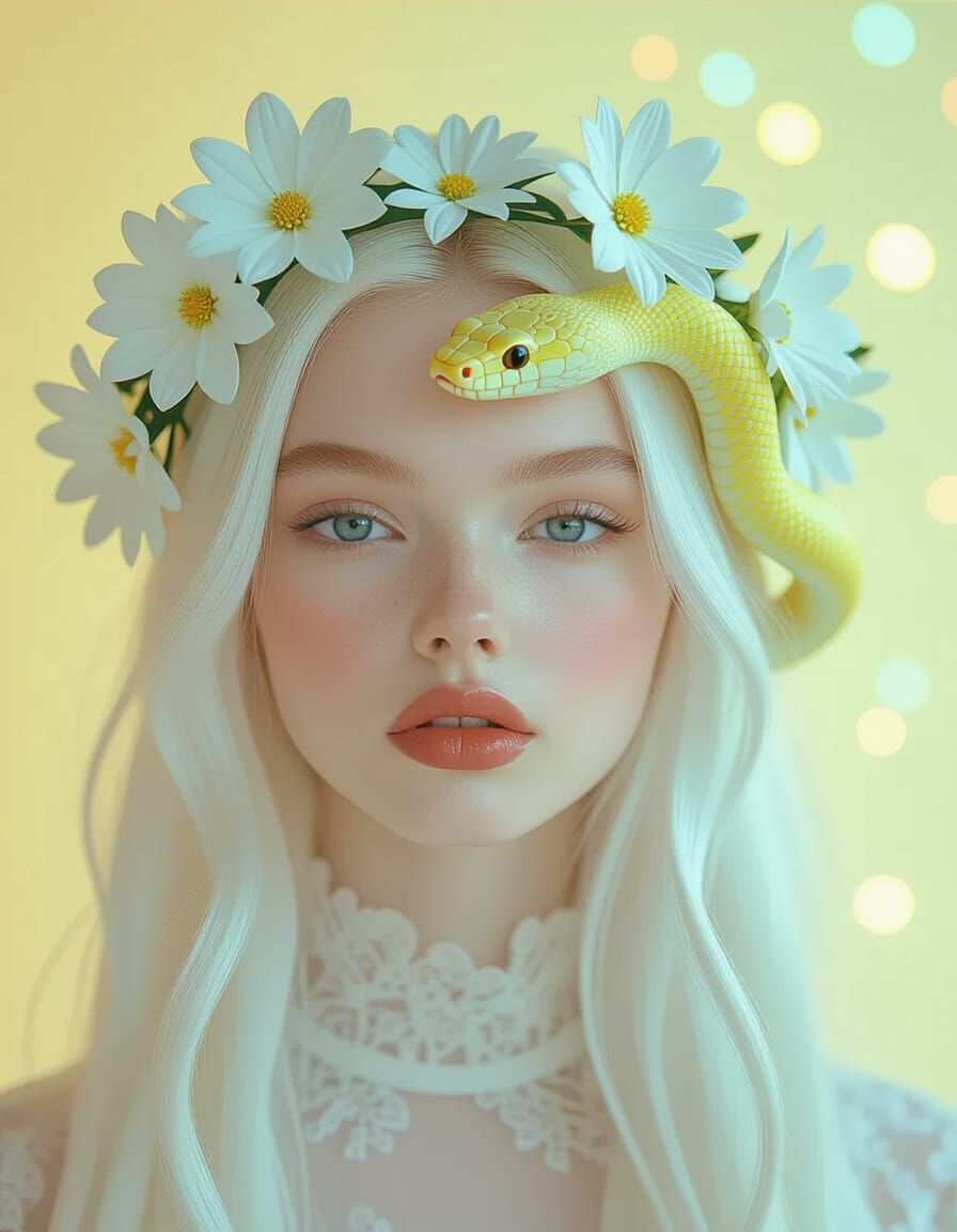 Mystical Woman with Snake in Cybernetic Fashion Portrait