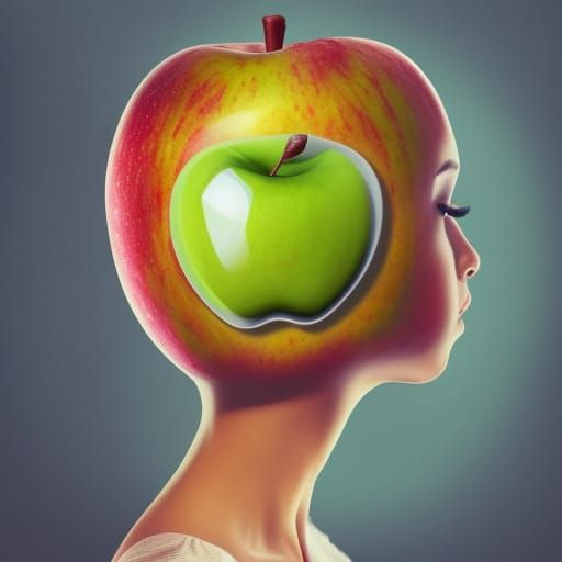 Woman with Apple Head: Hyperrealistic Splash Art