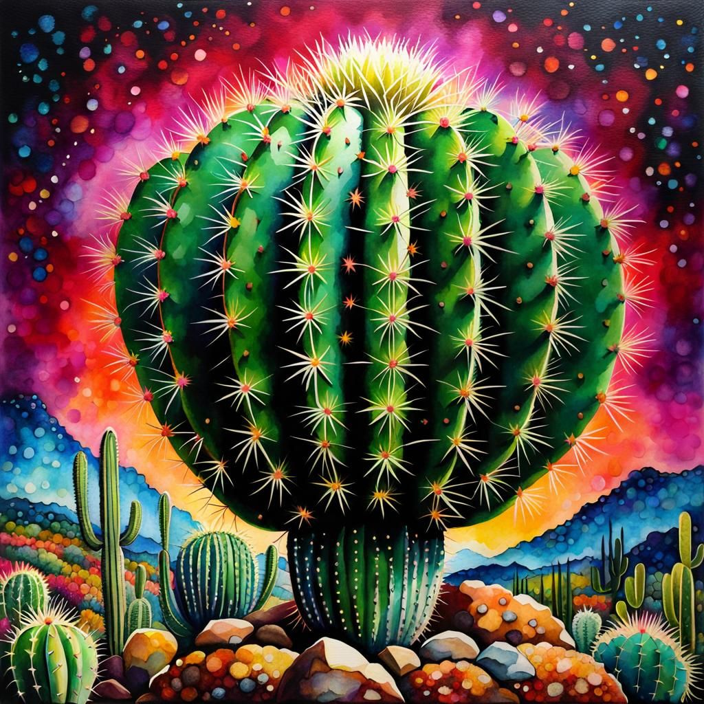 Punk Rock Cactus in Pointillist Filigree Style