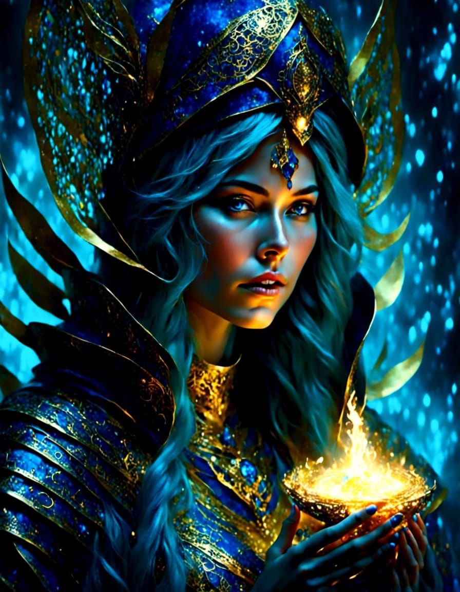 Woman Mage Casting Spell in Vibrant Oil Painting