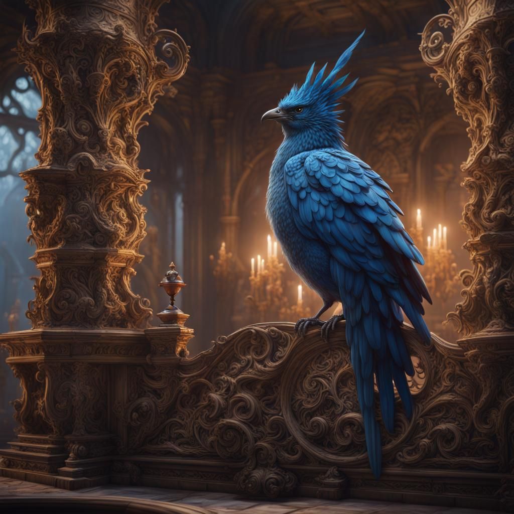 Fantastical Blue Bird Digital Painting