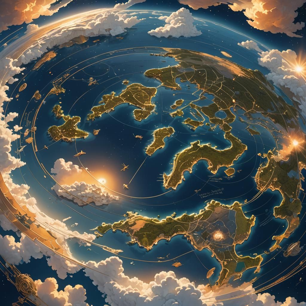 Fantastical Flat Earth Map: Dreamlike Concept Art