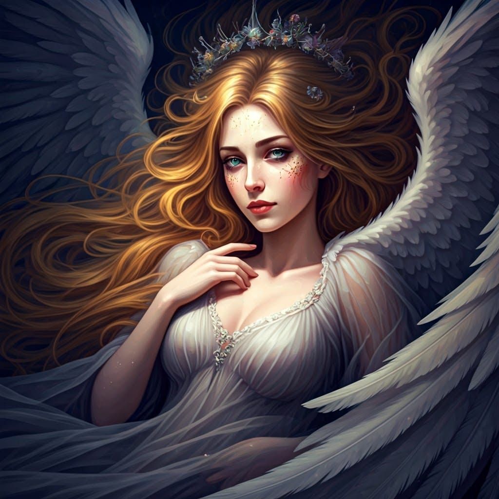 Angel in Tulle Fabric: Digital Painting
