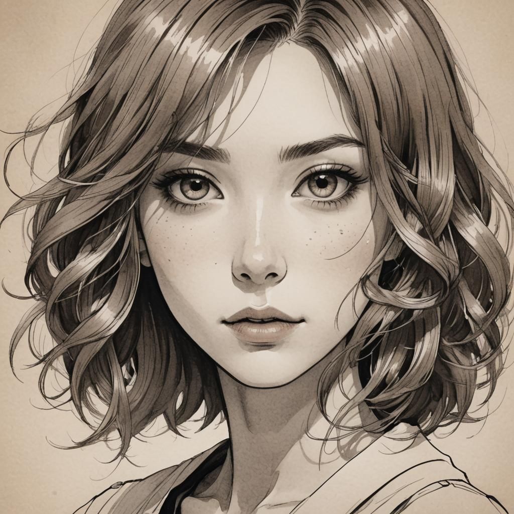 Manga Style Portrait of a Woman with Dimples