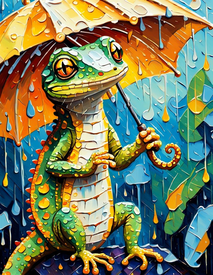 Gecko with Umbrella: Impasto Painting in Macro