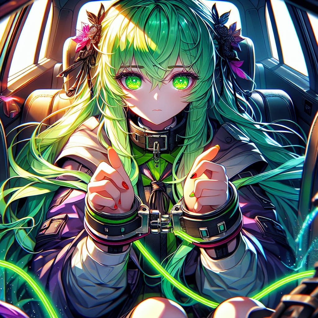 Captive Anime Girl in Car Backseat: Fantasy Art