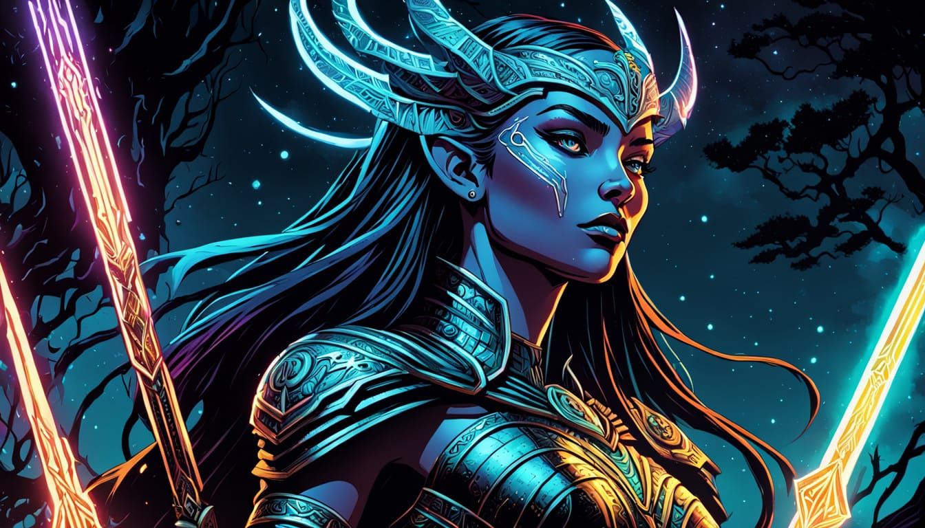 Darklight Goddess in Comic Book Art Style