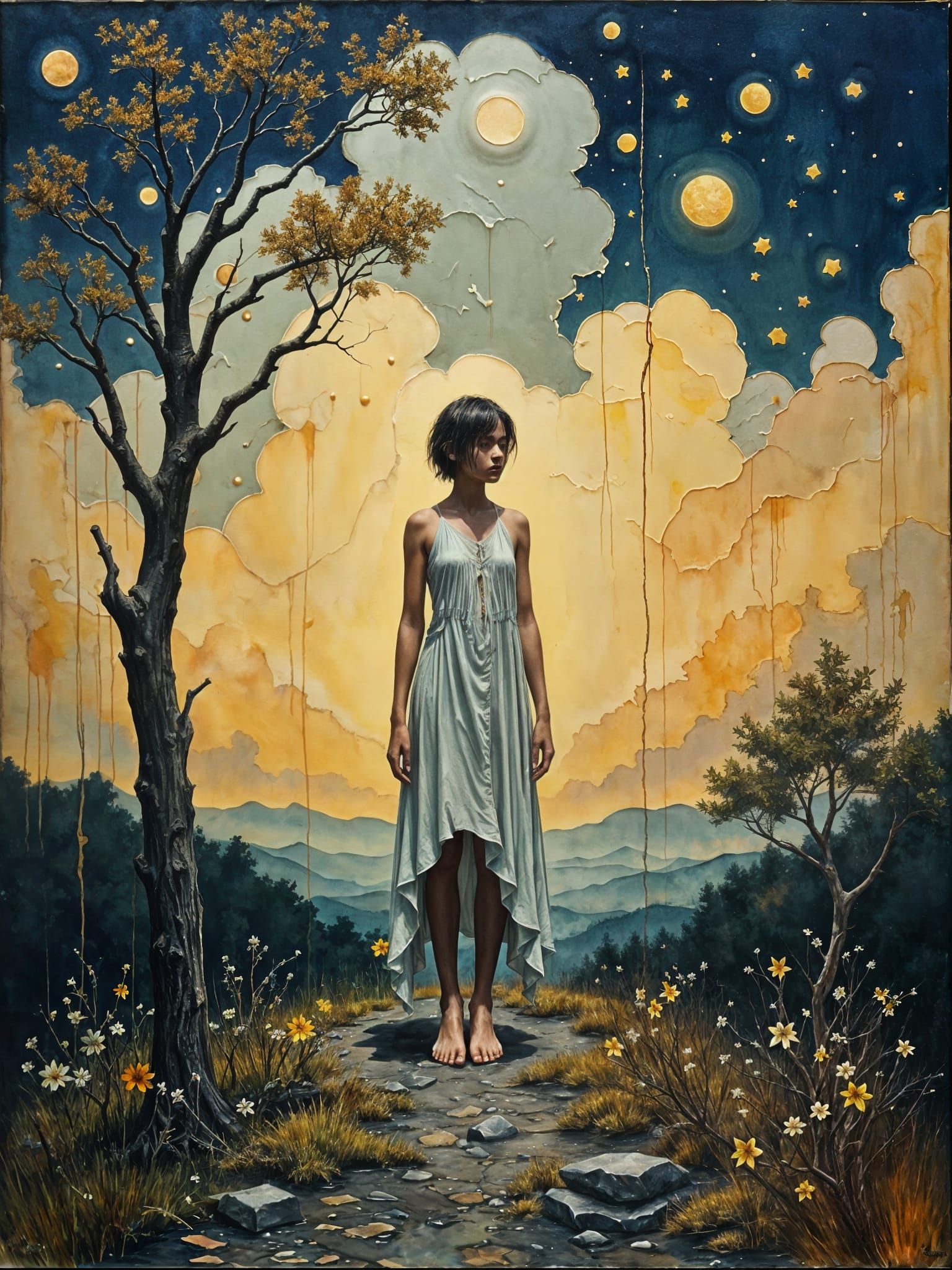 Watercolor Night Stars Gently Falling, Contexture Style