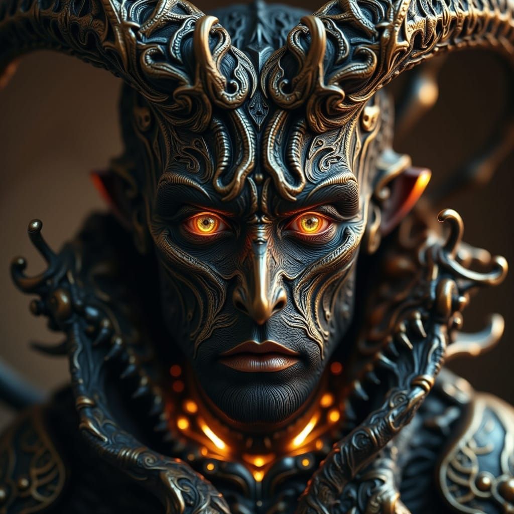 Hyperrealistic Demon of Ebony and Ivory with Palladium Accen...