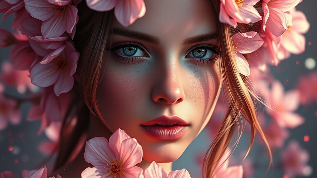 Innocence in Bloom: Hyperdetailed Portrait in Art Nouveau St...