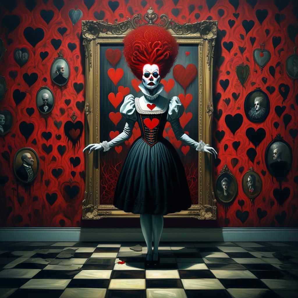 Sinister Queen of Hearts Surrealist Digital Painting