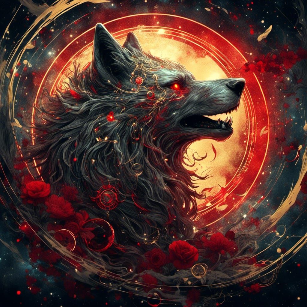 Ethereal Wolf with Gold Jewelry in Digital Art Style