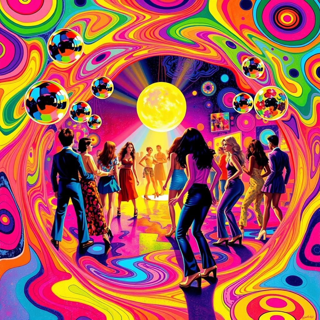 Psychedelic Dance Party in Op Art Style