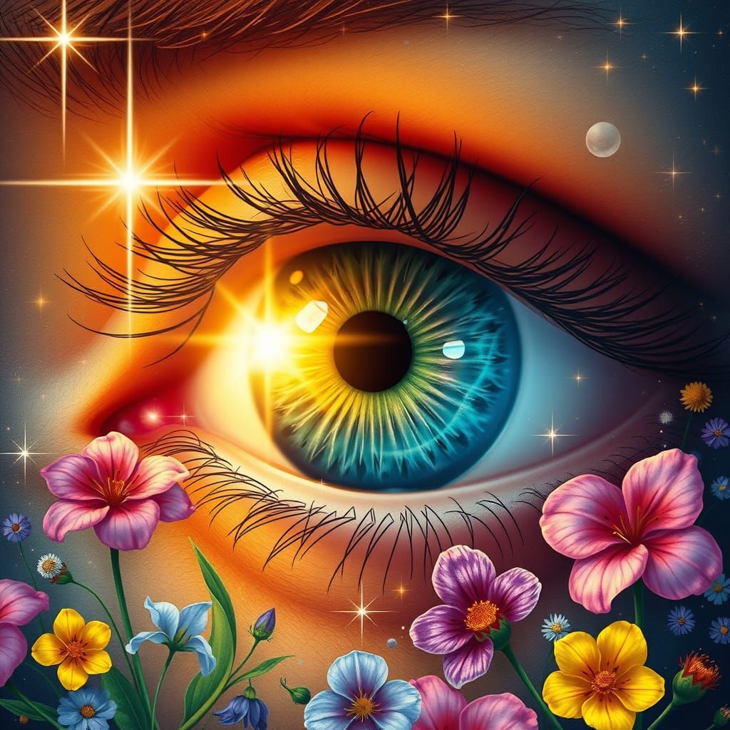 Detailed Eye with Floral Surround in Art Nouveau Style