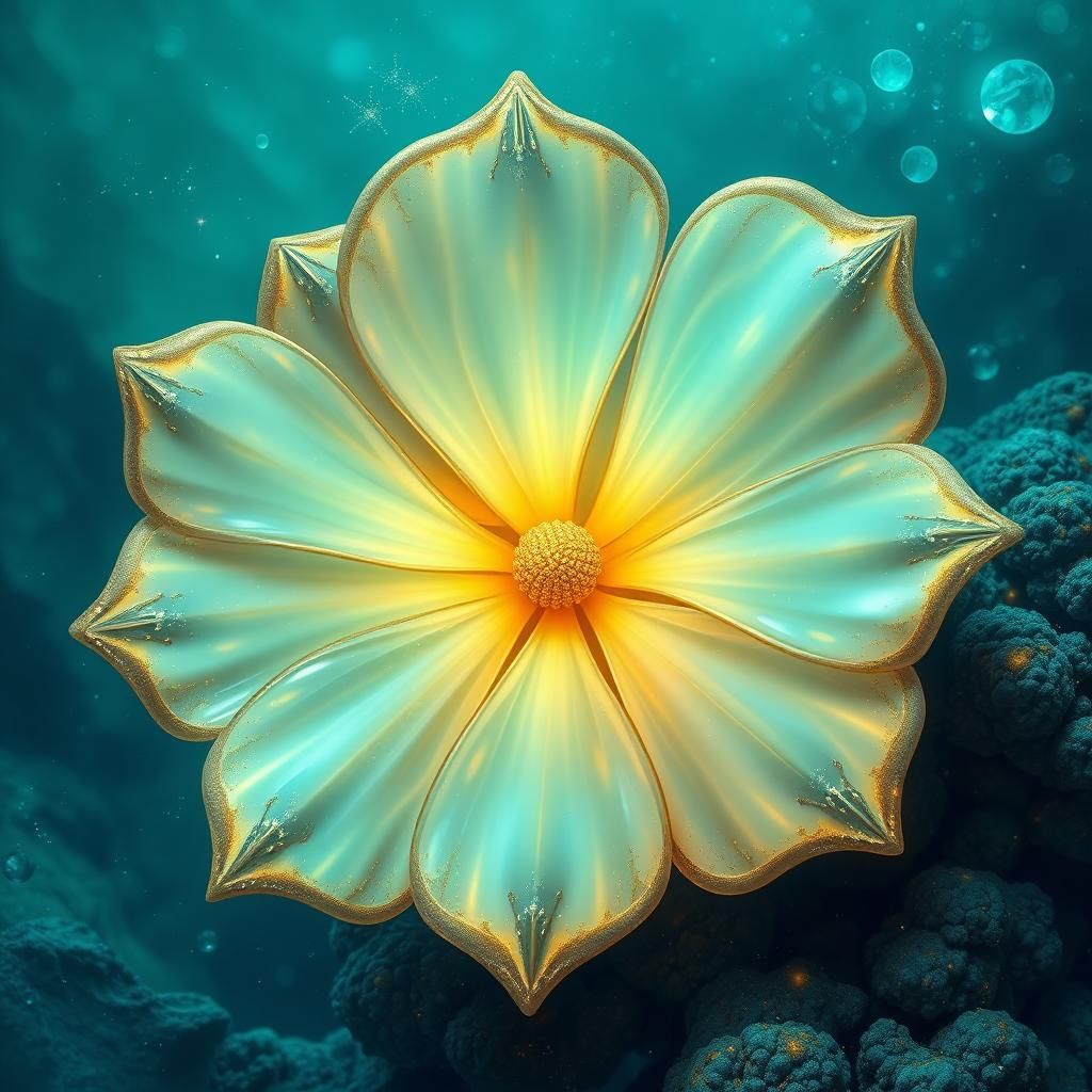 Hyperrealistic Opal Flower Radiating Light