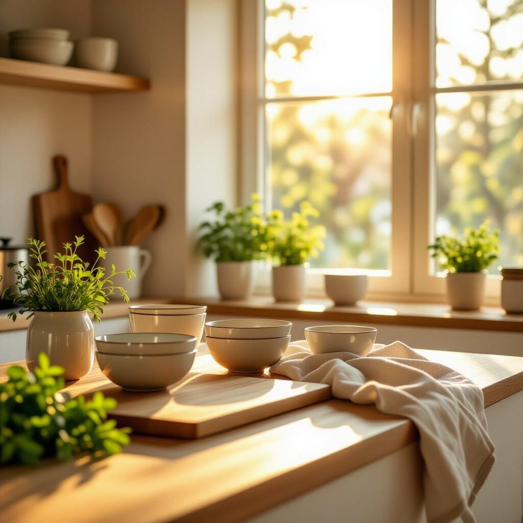 Minimalist Kitchen in Golden Morning Light