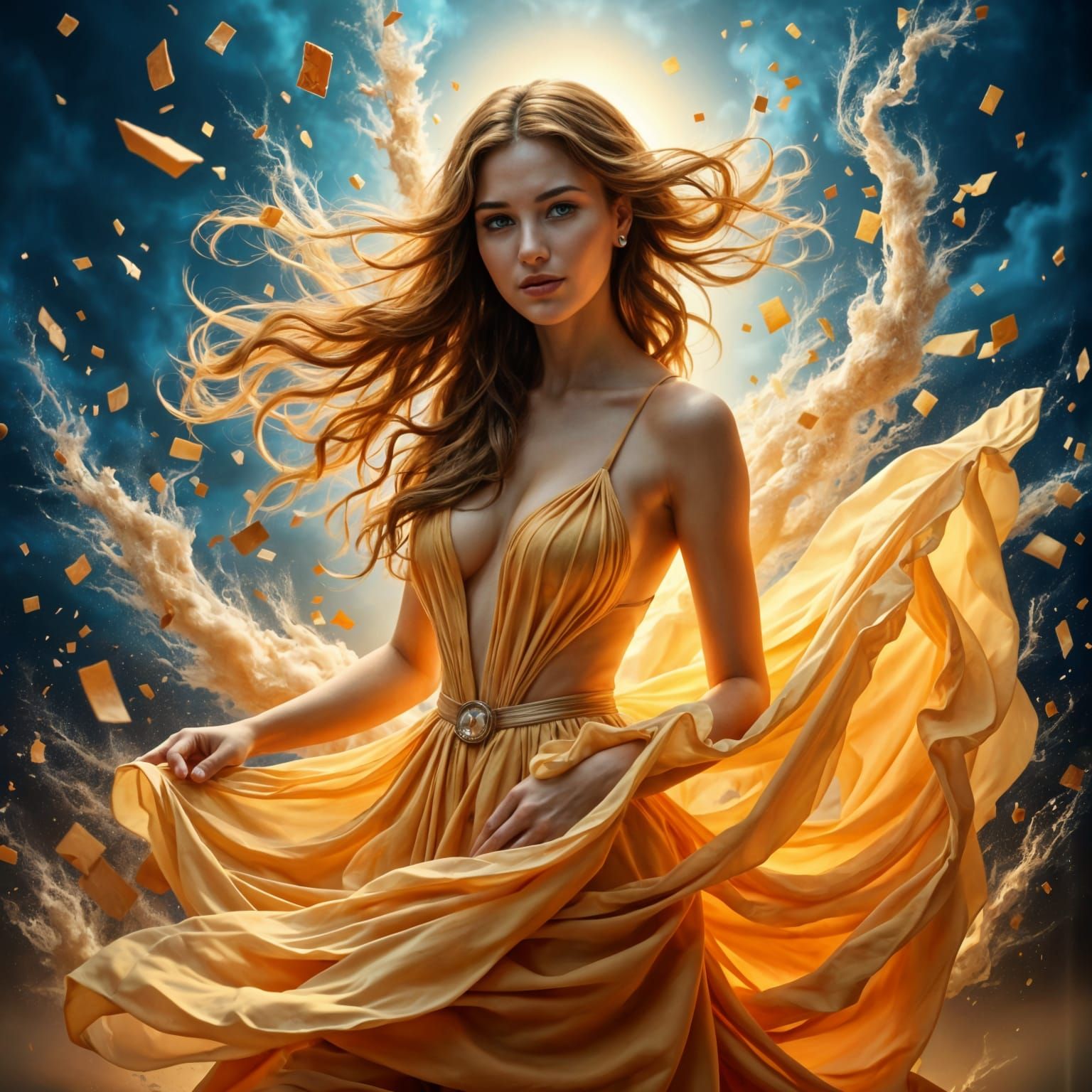 Woman Unveiled Amidst Turbulent Sandstorm Canvas