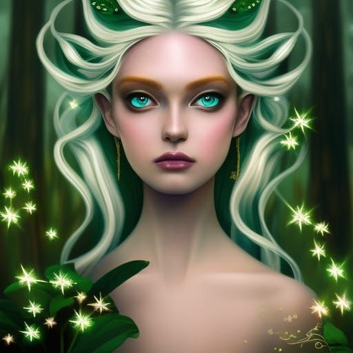 Elf Witch Goddess Portrait with Emerald Jewelry