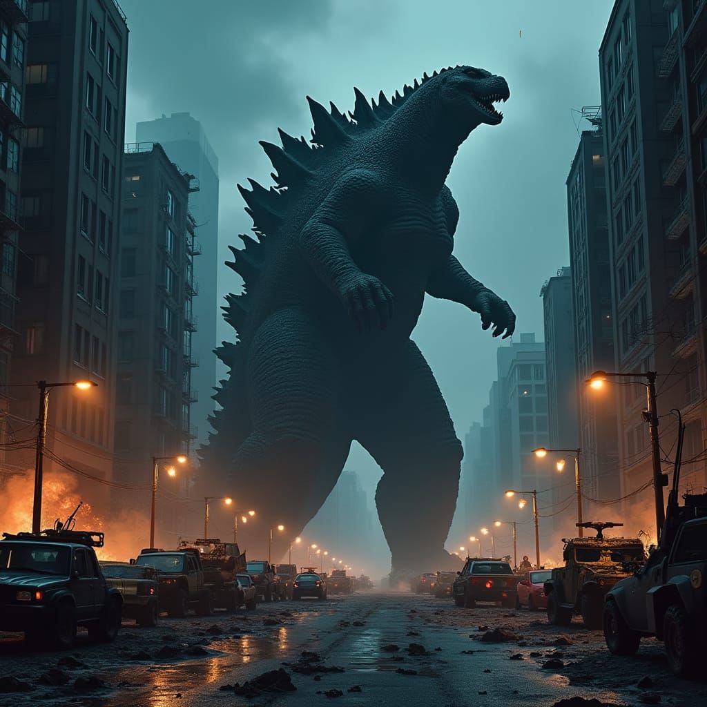 Godzilla Dominates a Ruined Cityscape in a Dark, Futuristic ...