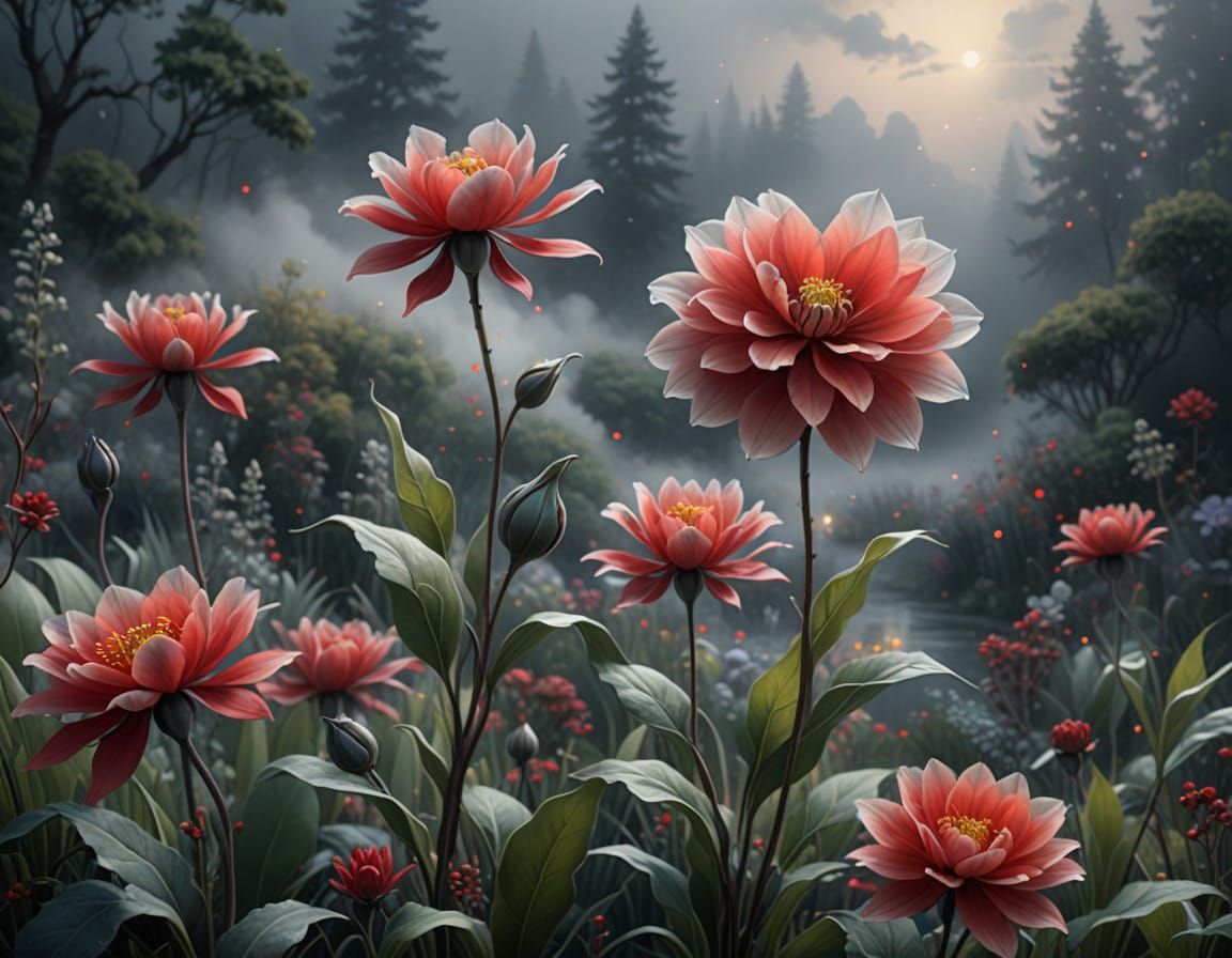 Surreal Floral Composition in Elegant Modern Style