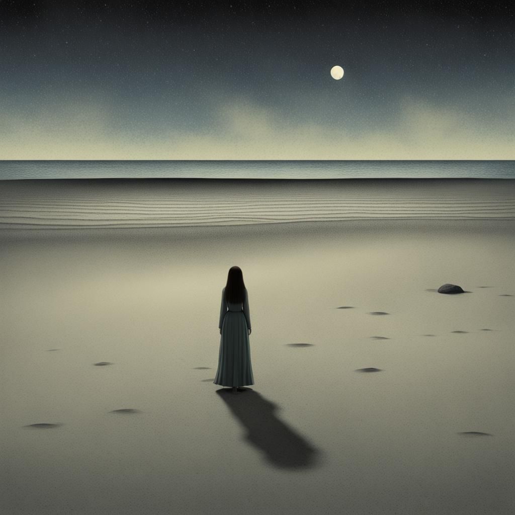 Night Beach Woman: Minimalist 3D Animation