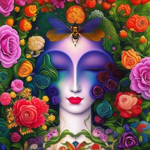 Surreal Flower in Style of Salvador Dali Oil Painting