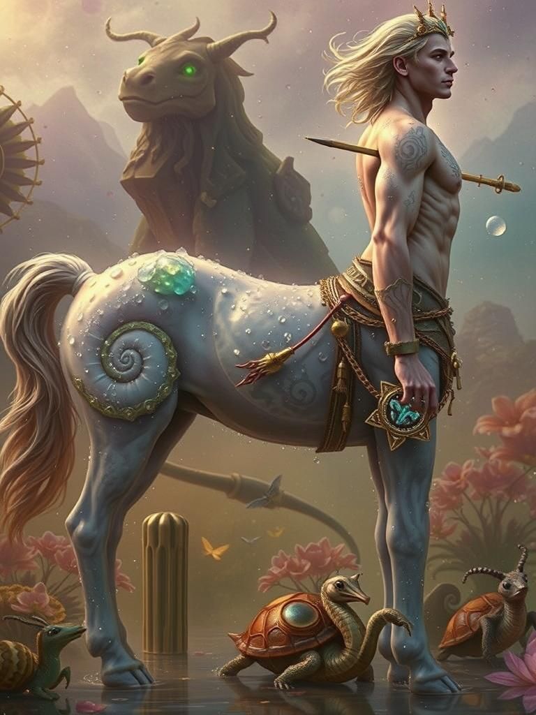 Radiant Centaur Galloping Through Bioluminescent Crystal Cav...