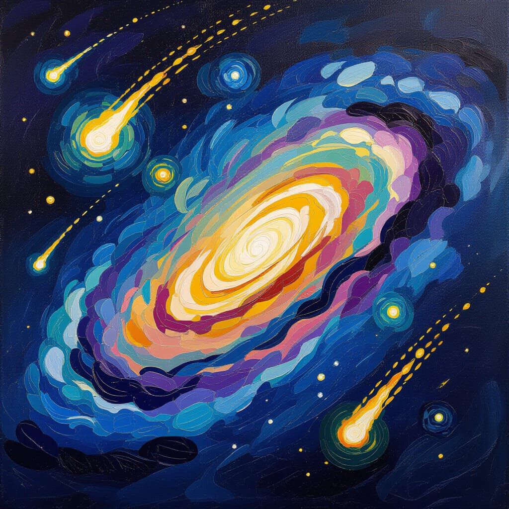 Surrealist Oil Painting of a Comet Galaxy in Van Gogh Style