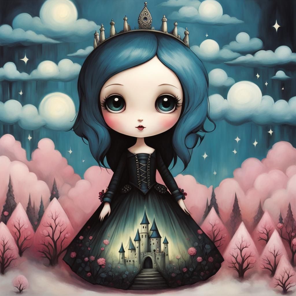 Chibi Goth Punk Anime Girl in Art Brut Style