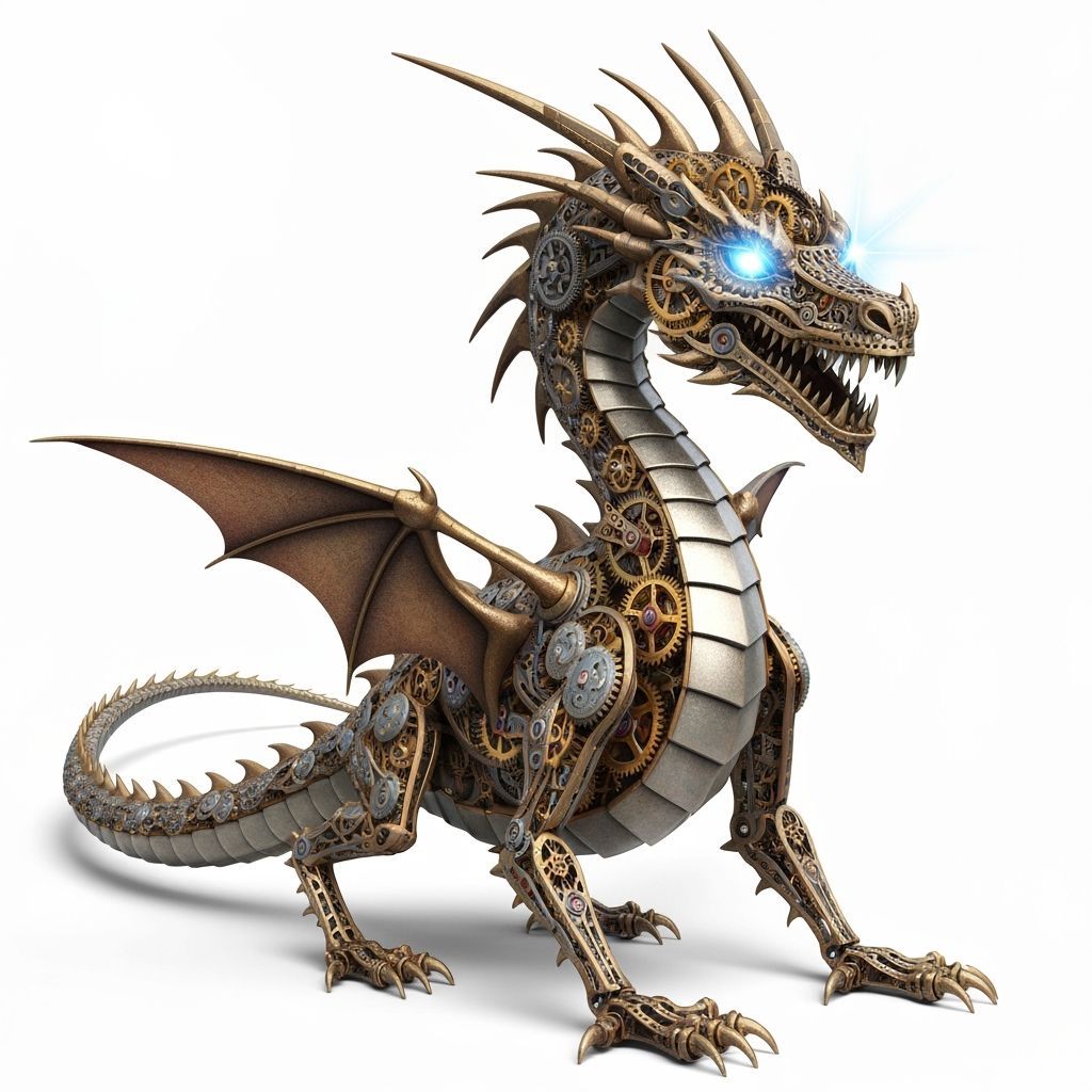 Clockwork Porcelain Dragon Soaring in Post-Apocalyptic Lands...