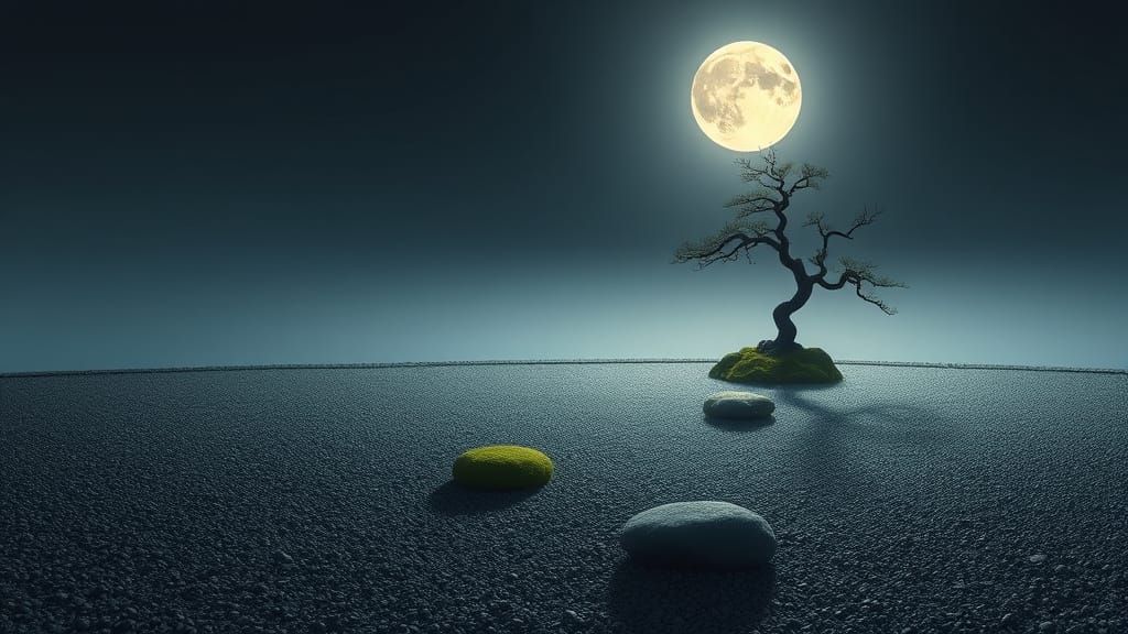 Ethereal Zen Garden Under Soft Moonlight