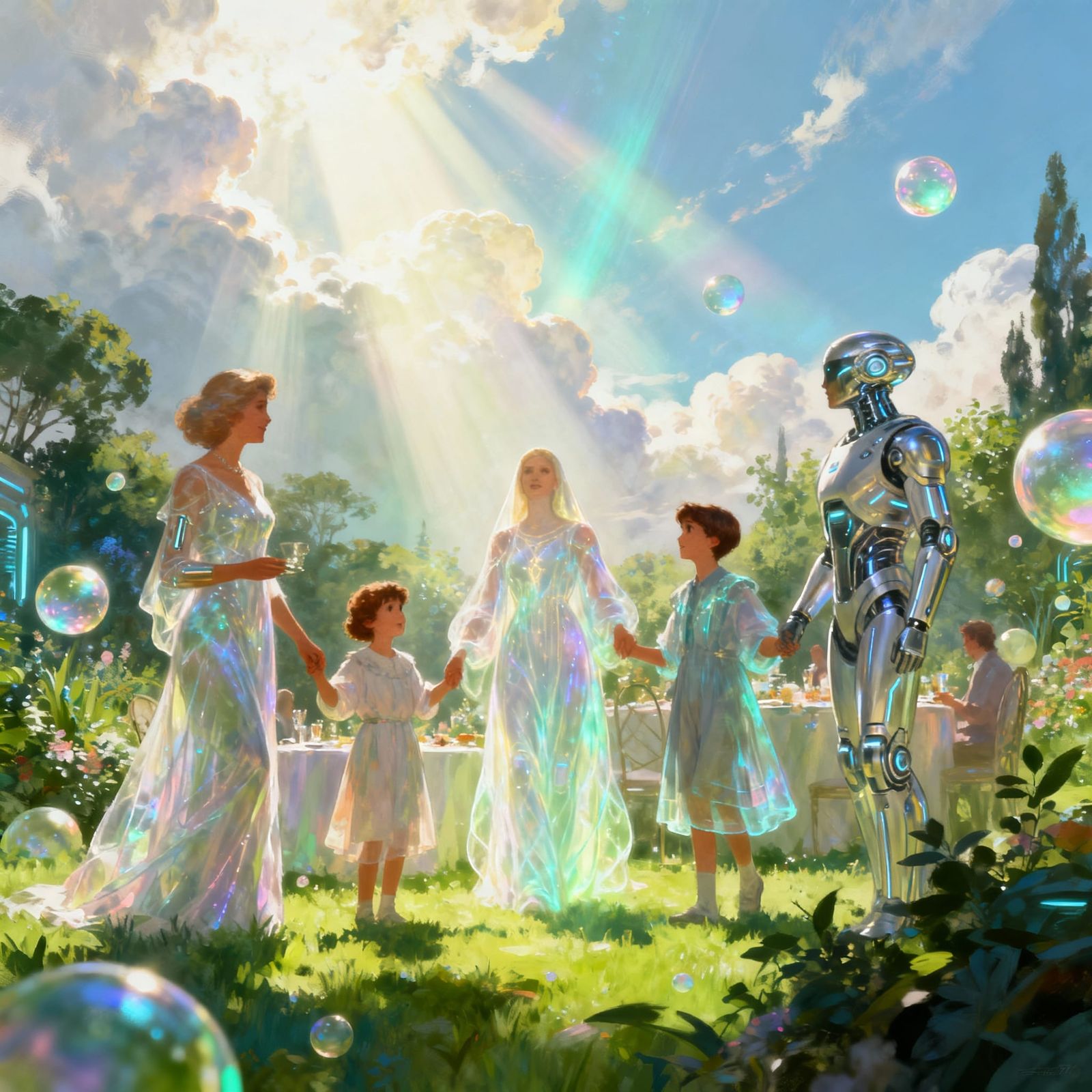 Futuristic Family Garden Party in Divine Sunshine