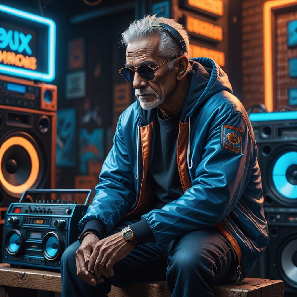 Vibrant Old Man Breakdancer in Hyper-Realistic Concept Art
