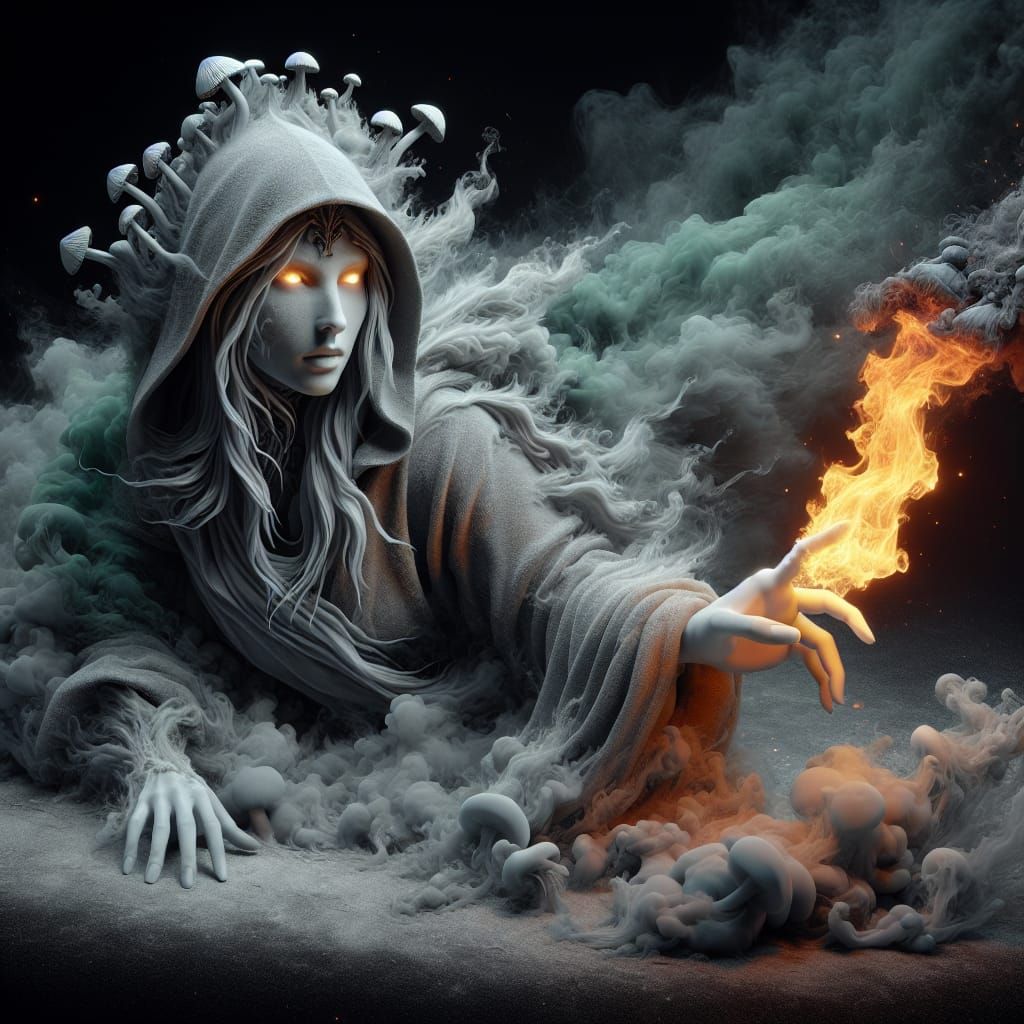 Fiery Thief Emerges from Stone: 3D Render