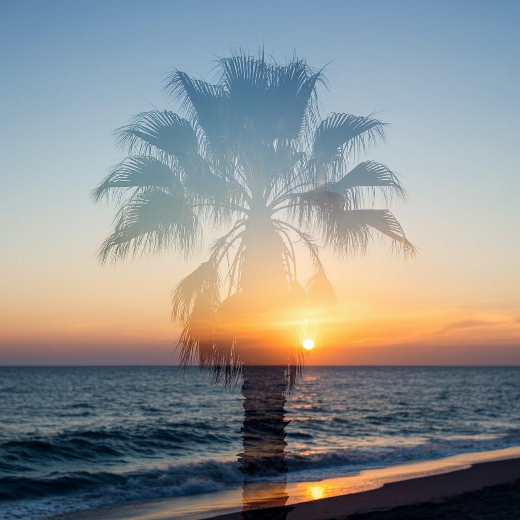 Tropical Beach Scene in Double Exposure