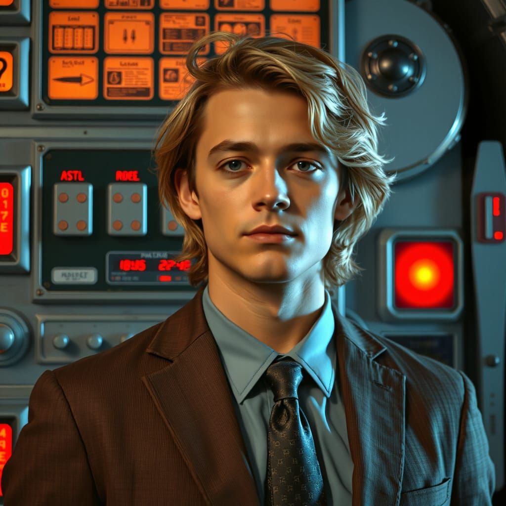 Mysterious Young Man in Futuristic Setting