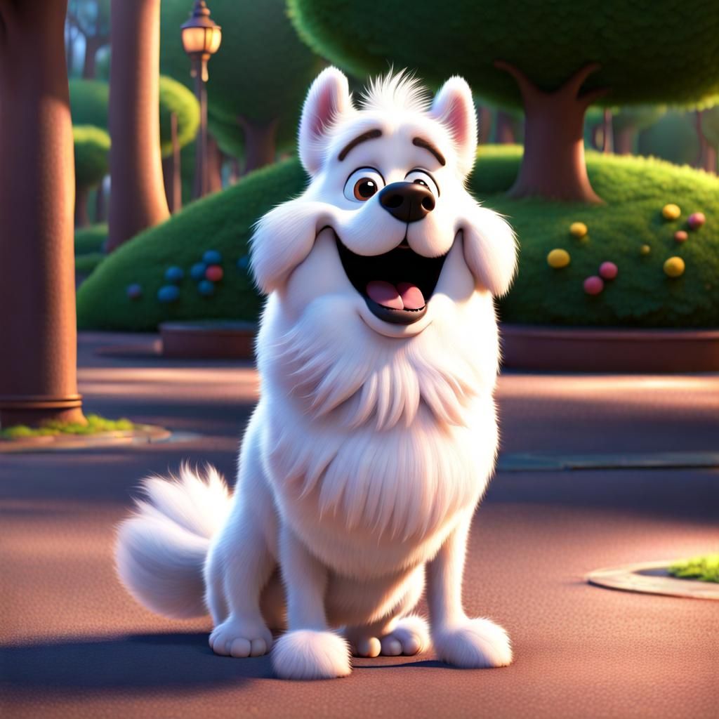Fluffy Dog Telling a Pun: Pixar 3D Character