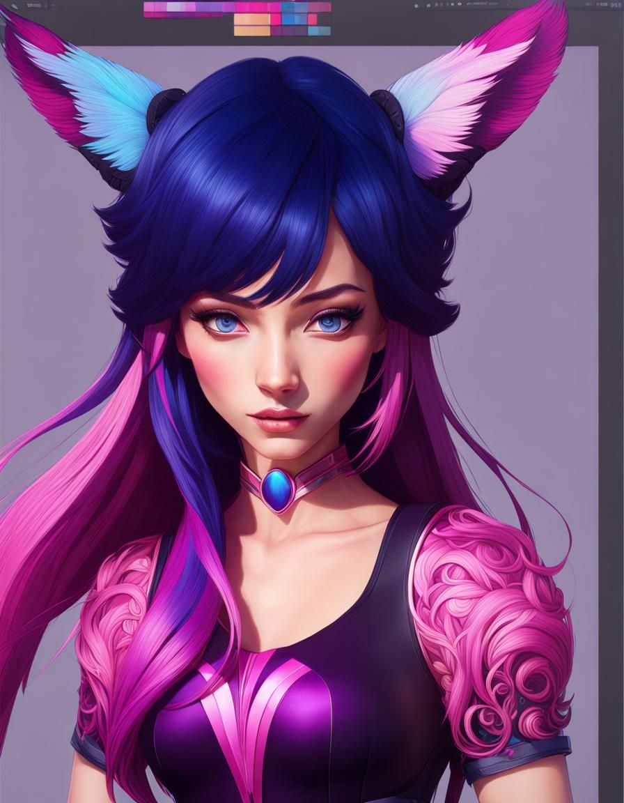 Colorful Portrait with Detailed Tail, Digital Art