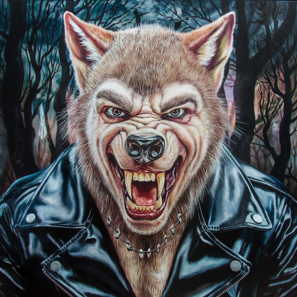 Sinister Werewolf Portrait in Oil Painting Style