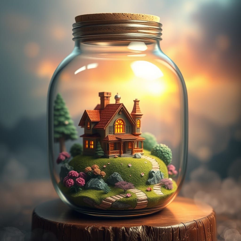 Ethereal House in Glass Jar Landscape