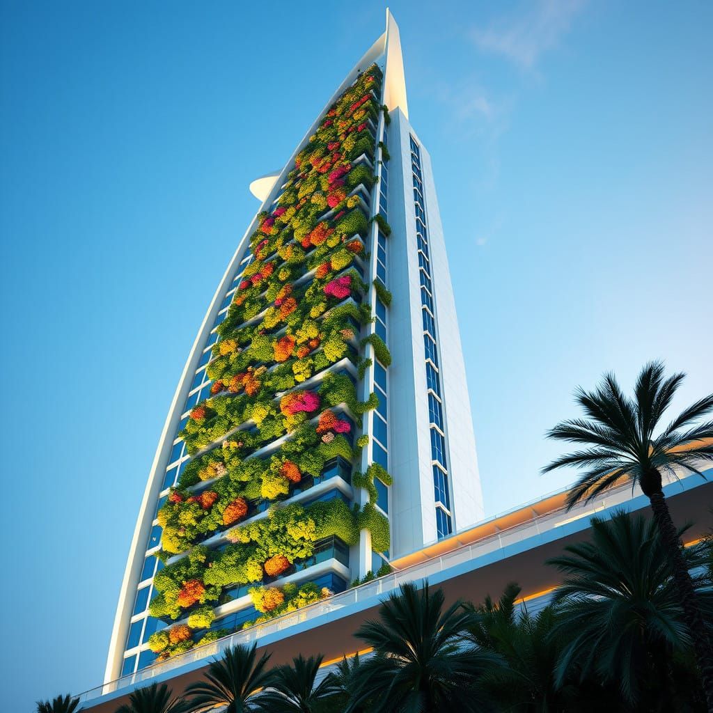 Vertical gardens on Burj al Arab, Dubai,