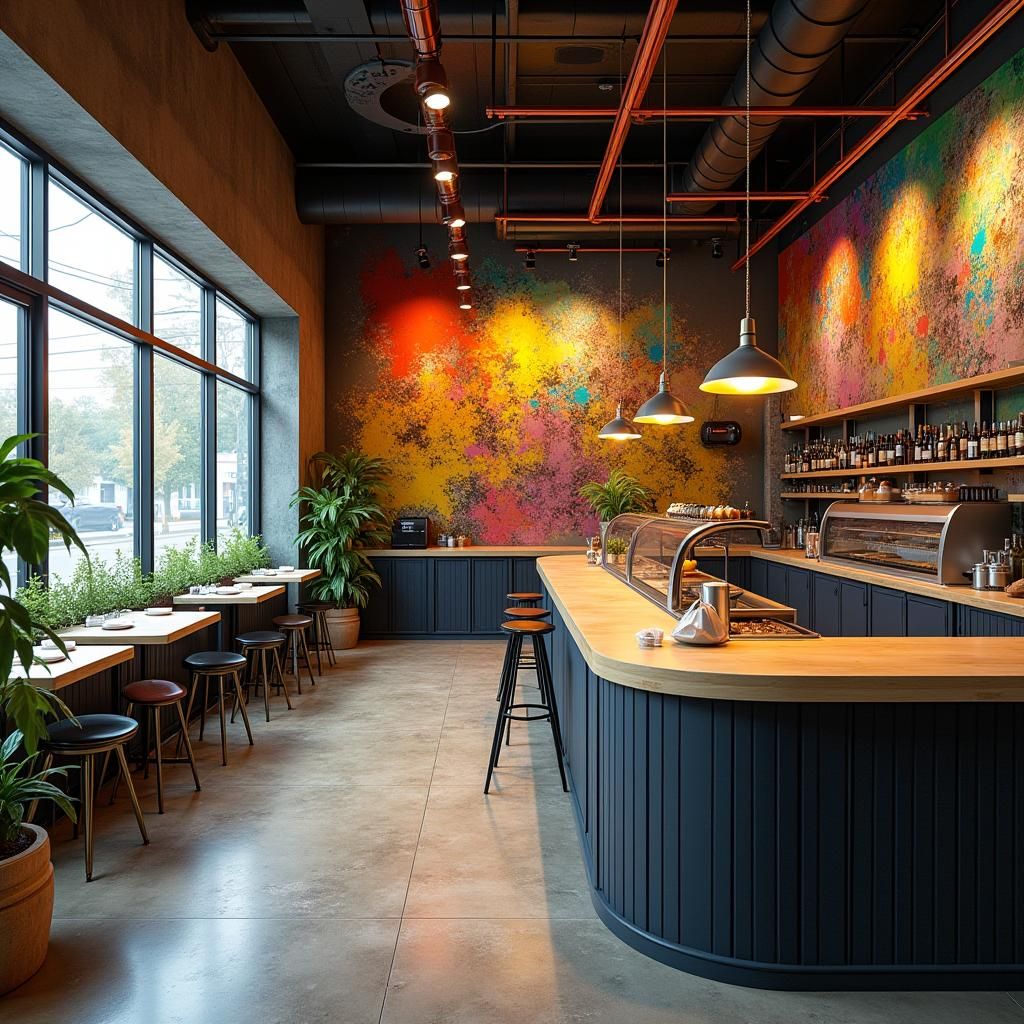 Modern Cafe in Industrial Estate: Digital Art