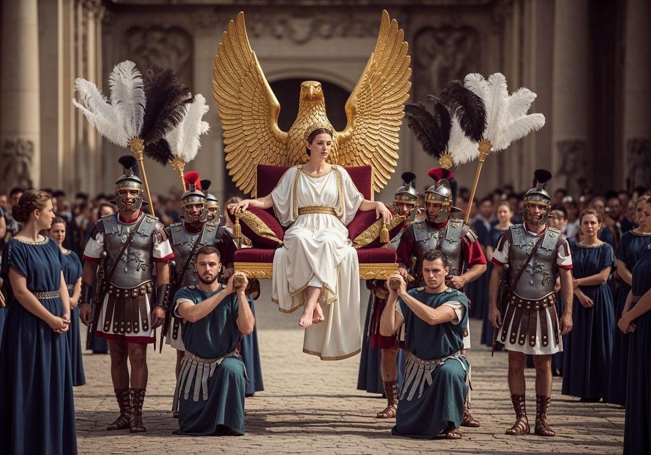Roman Empress on Eagle Throne, Hyperrealistic Photography