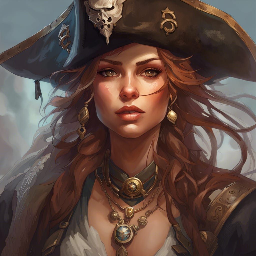 Powerful Pirate Woman Portrait in Art Nouveau Style